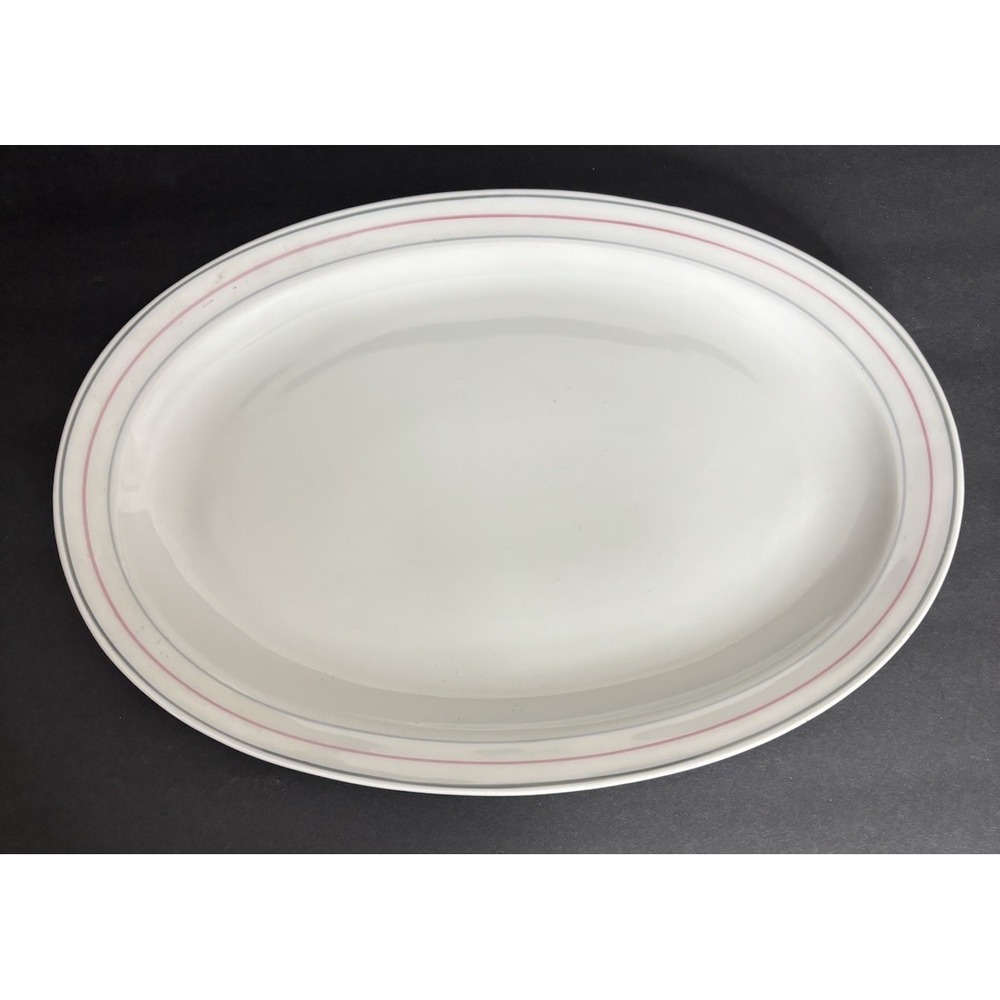 Johann Seltmann Vohenstrauss Bavaria Oval Platter 13" x 9" Pink Gray Striped